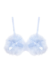 Blue retro triangle bra with feather puff