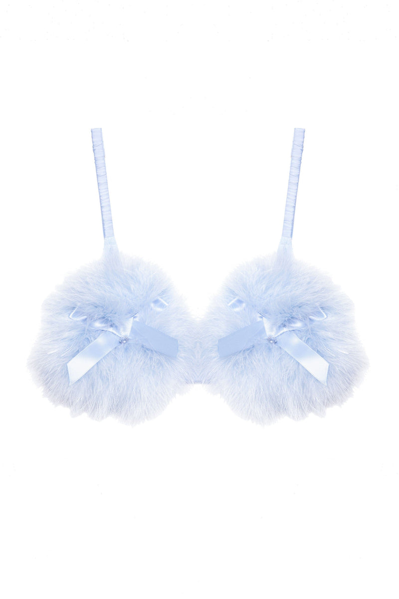 Blue retro triangle bra with feather puff