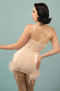 Elsie Peach Spiral Cup Feather Hem Corselette Slip