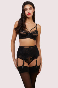 Lottie Black Floral Embroidery Vintage Style Suspender Belt