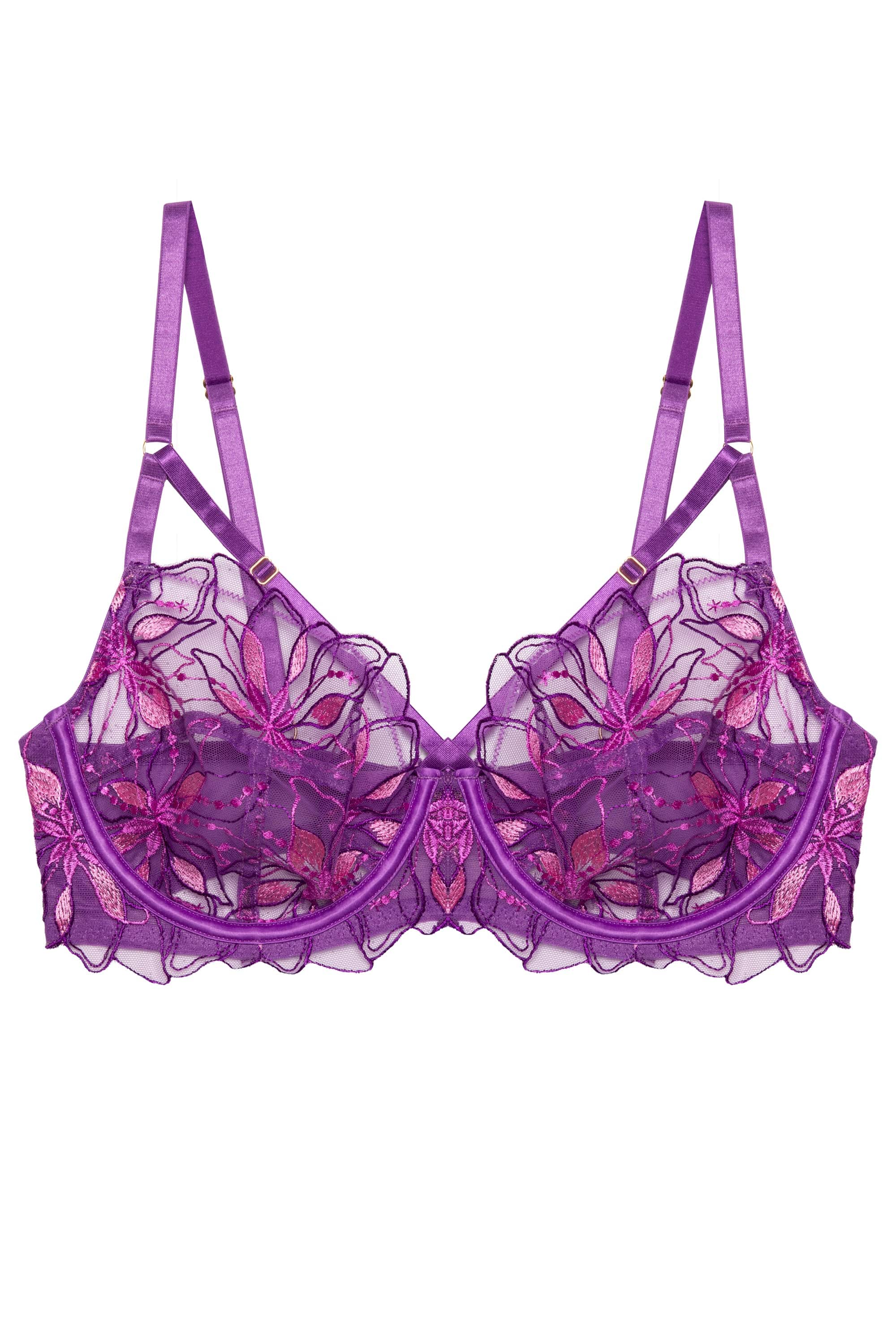 Walpole Purple Embroidered Strappy Balconette Bra