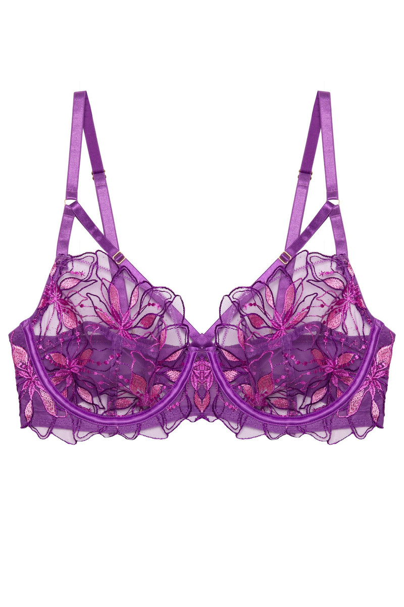 Walpole Purple Embroidered Strappy Balconette Bra