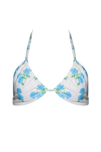 Romantic blue floral halter tie triangle bikini top