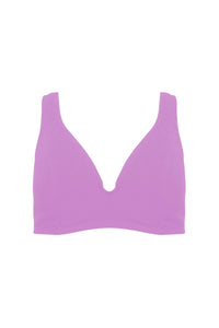 Lilac scrunch fabric hidden underwire bikini top with thick shoulder straps