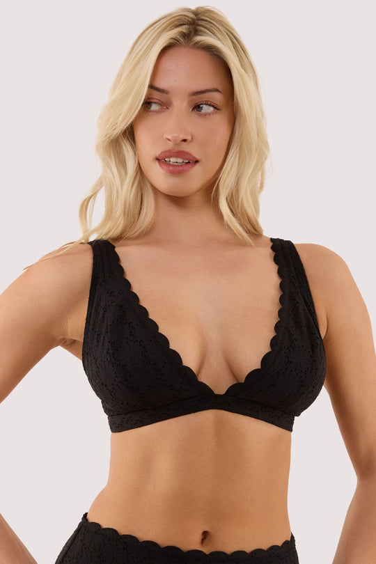 Nikki Black Broderie Scallop High Apex Bikini Top