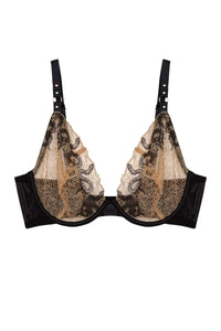 Amal Gold And Black Embroidery Plunge Bra