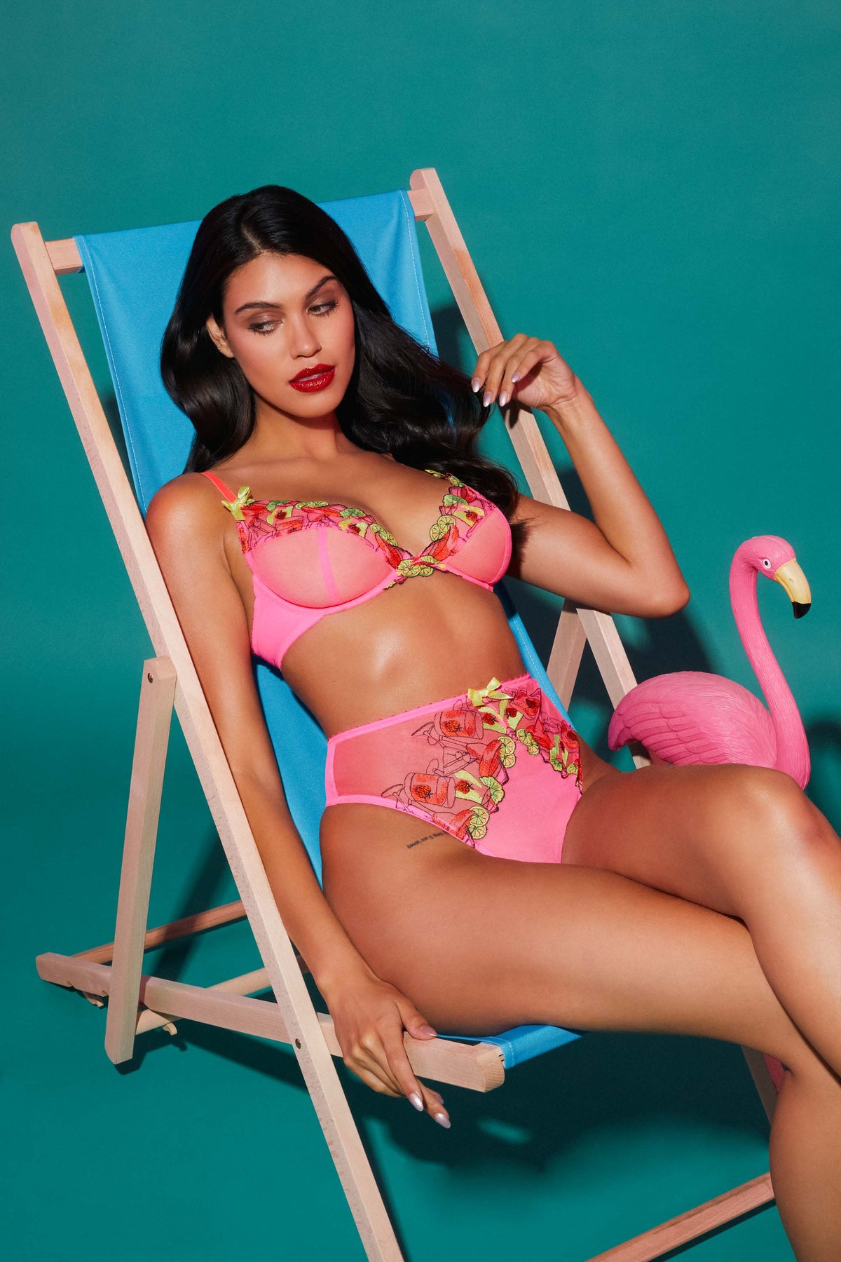 Magda Pink Neon Cocktail Embroidery Plunge Bra