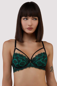 Mia Black and Jade Deco Embroidery Balconette Bra