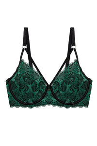 Mia Black and Jade Deco Embroidery Balconette Bra