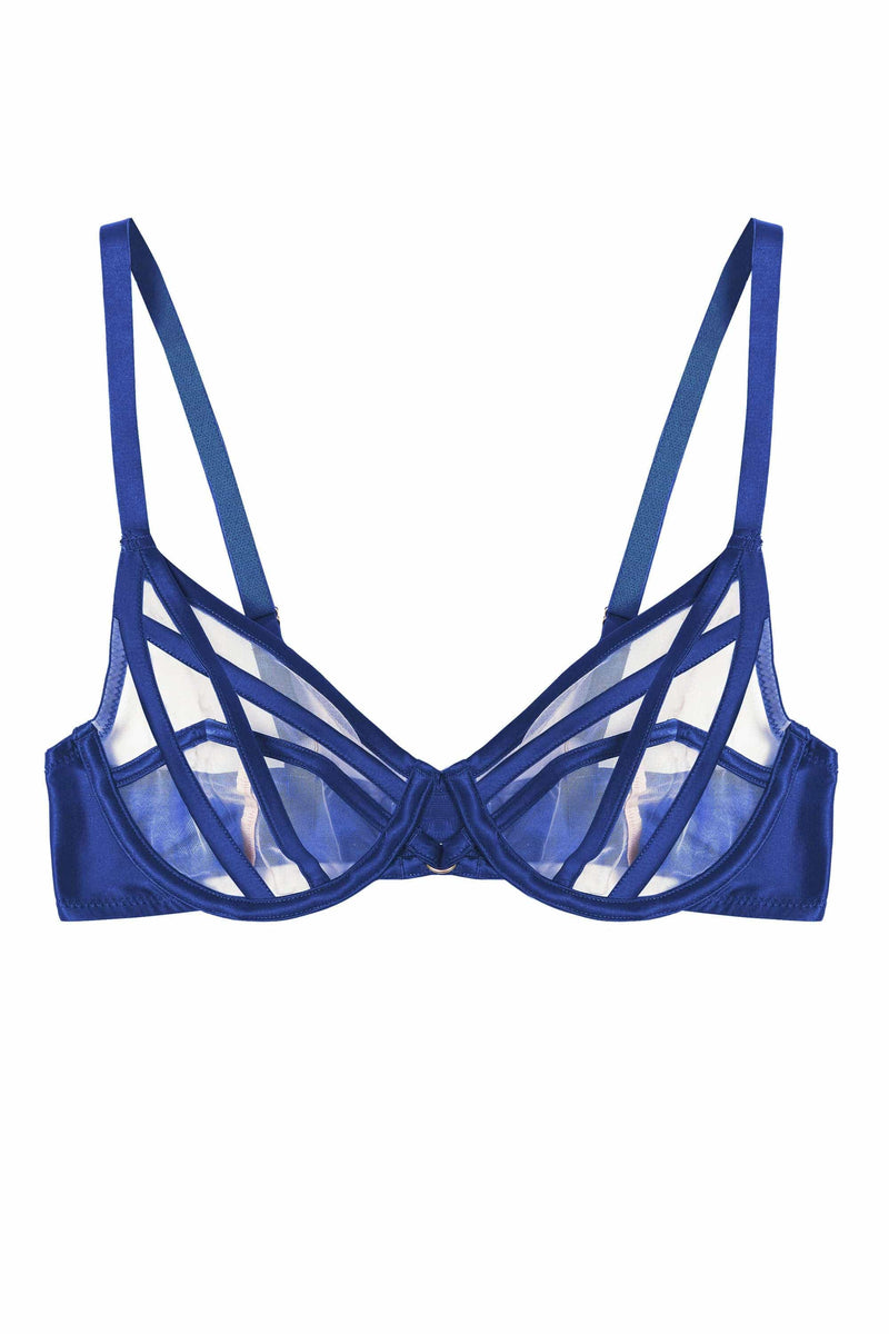 Cobalt blue plunge bra with straps