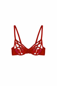 Ramona Ruby Red Strap Detail Illusion Sheer Plunge Bra