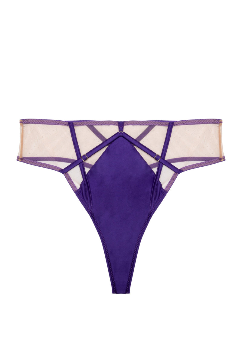 Ramona Purple Strap Detail Illusion Mesh High Waisted Thong