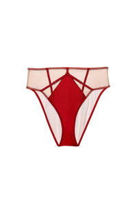 Ramona Ruby Red Strap Detail Illusion Mesh High Waisted Brief