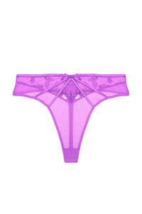 Purple lace high waist thong with straps