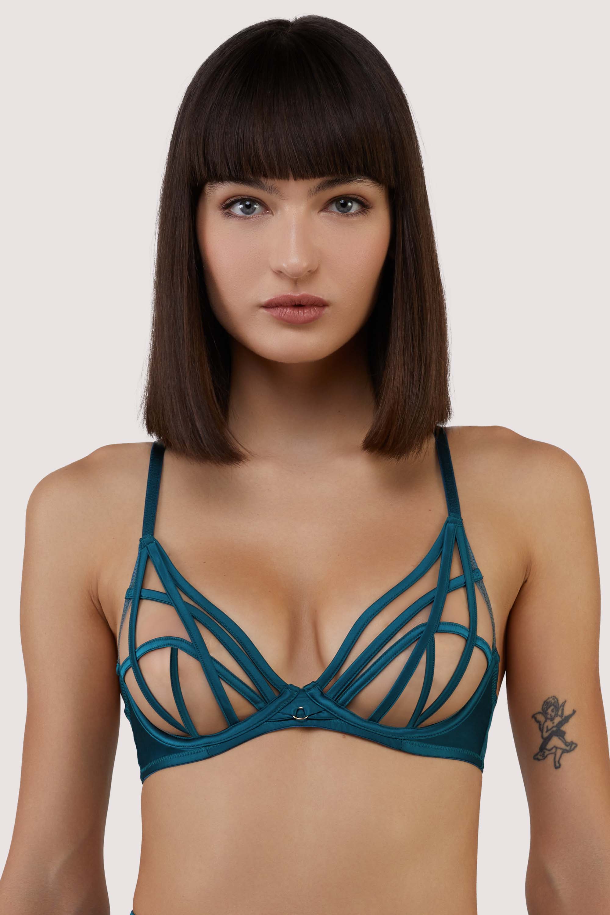 Ramona Teal Strap Detail Illusion Mesh Set
