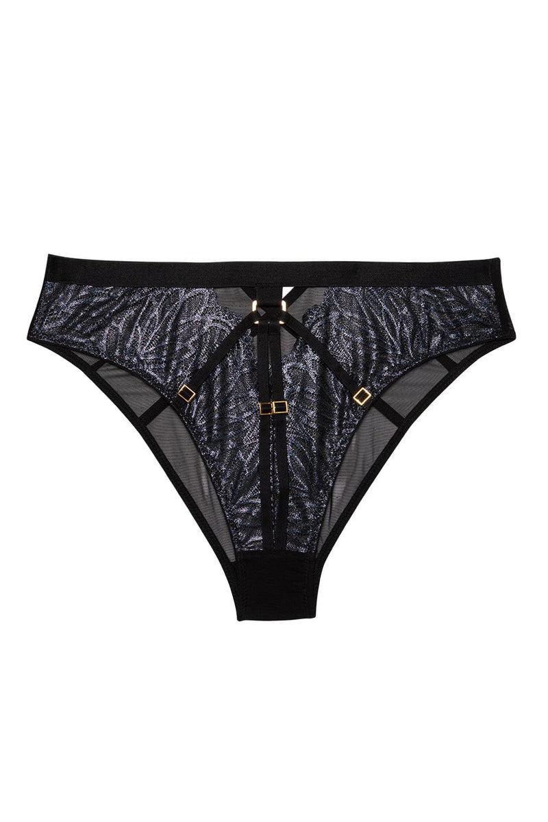 Black wet look lace brief with straps