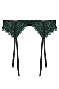 Mia Black And Jade Deco Embroidery Suspender Belt