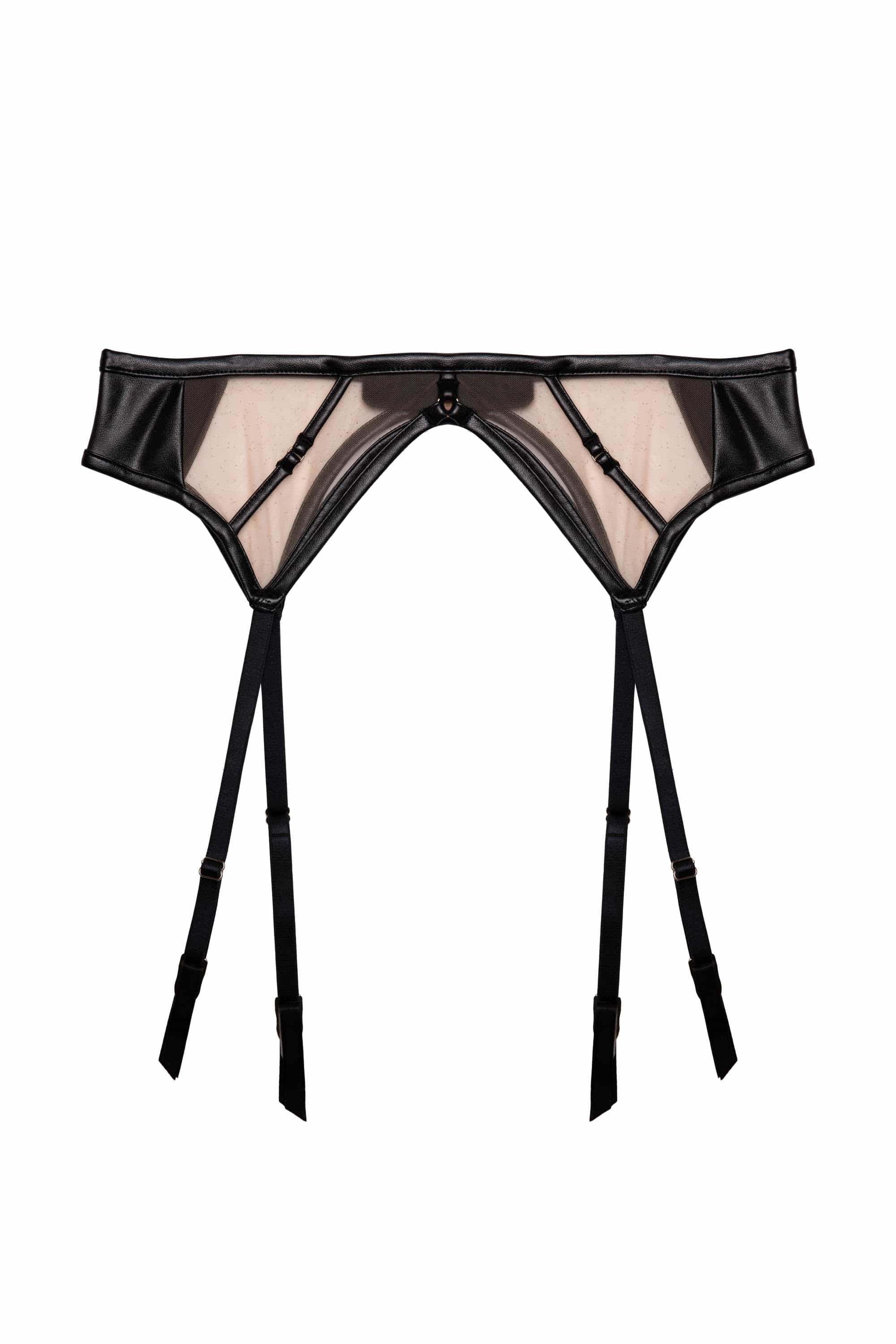 Ramona Black Leatherette Strap Detail Illusion Mesh Suspender