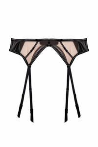 Ramona Black Leatherette Strap Detail Illusion Mesh Suspender