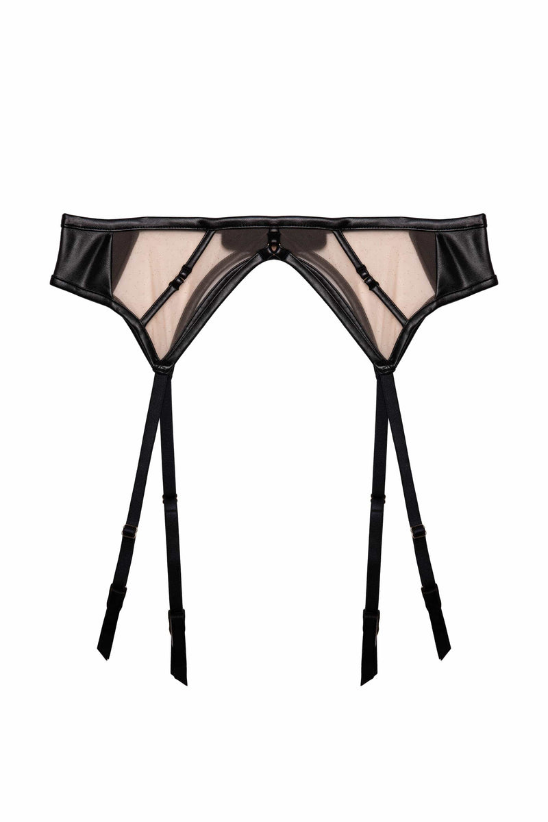 Ramona Black Leatherette Strap Detail Illusion Mesh Suspender