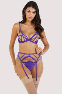 Ramona Purple Strap Detail Illusion Mesh Suspender