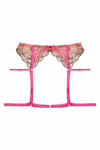 Spank Me Pink and Nude Custom Embroidery Suspender Belt