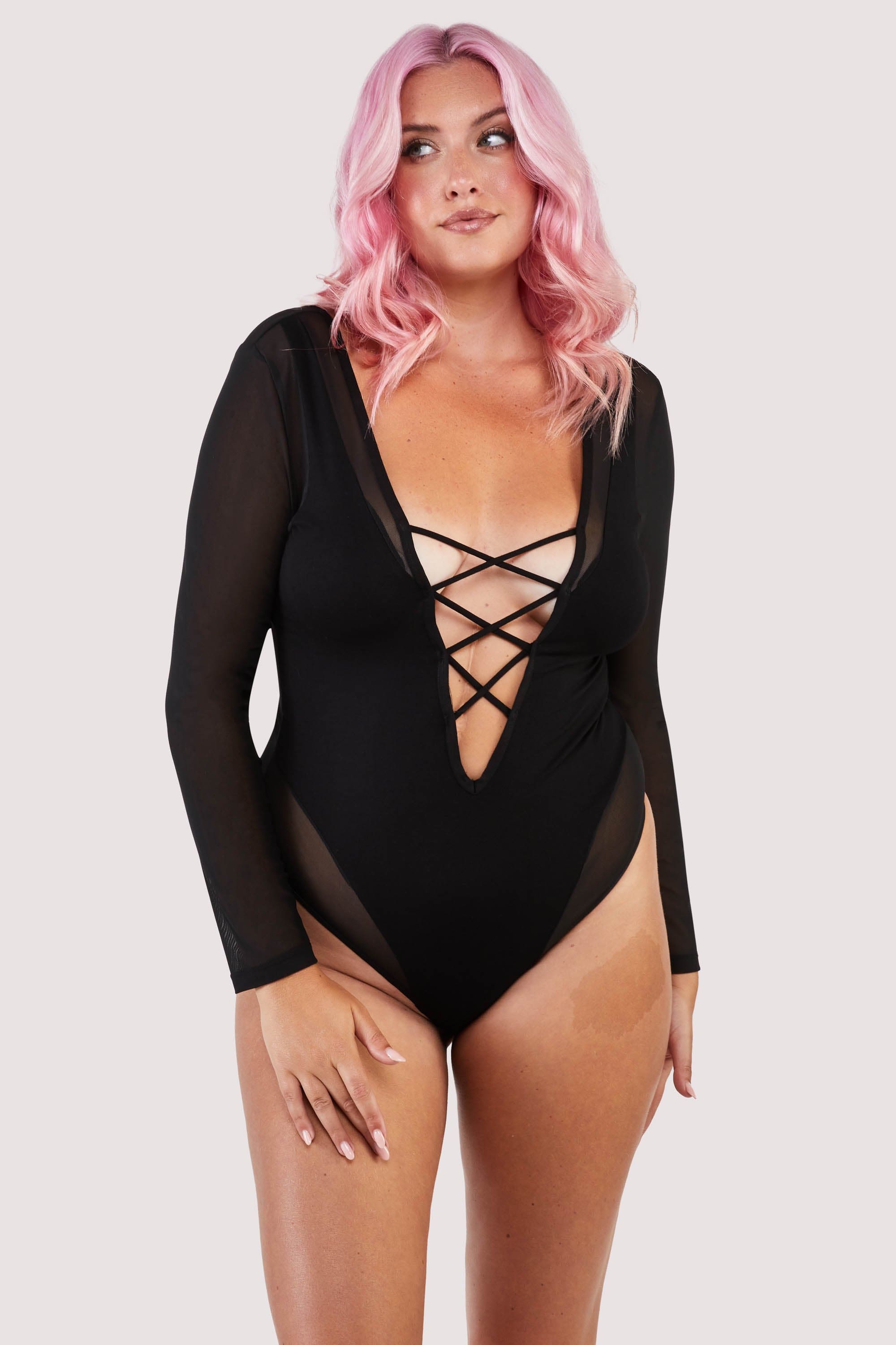 Black bodysuit with sheer arms