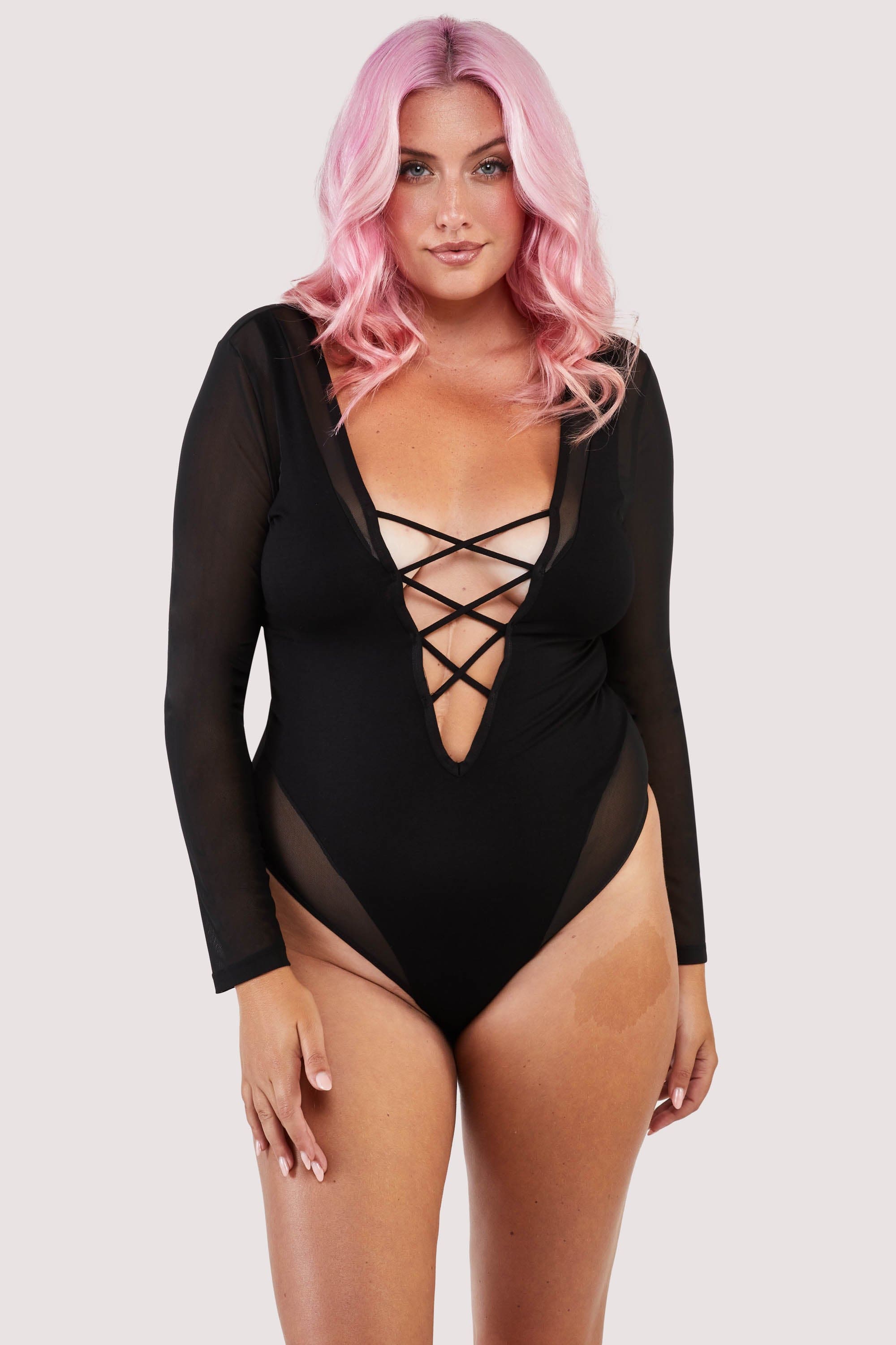Black bodysuit with sheer arms