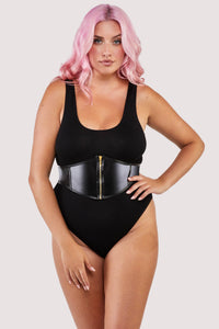Black bodysuit with zip belt