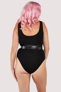 Black bodysuit with zip belt