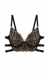 Aisha Black Optical Embroidery Ring Bra