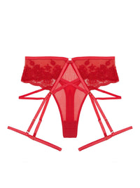 Sarina Red Embroidery High Waist Suspender Brief