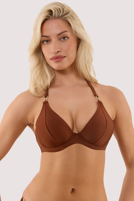 Tamzin Chocolate Brown Underwired Bikini Top With Hardwear