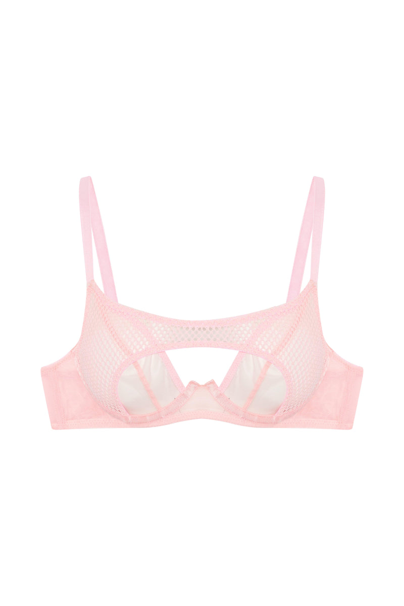 Greta Pink Cut Out Fishnet Bra