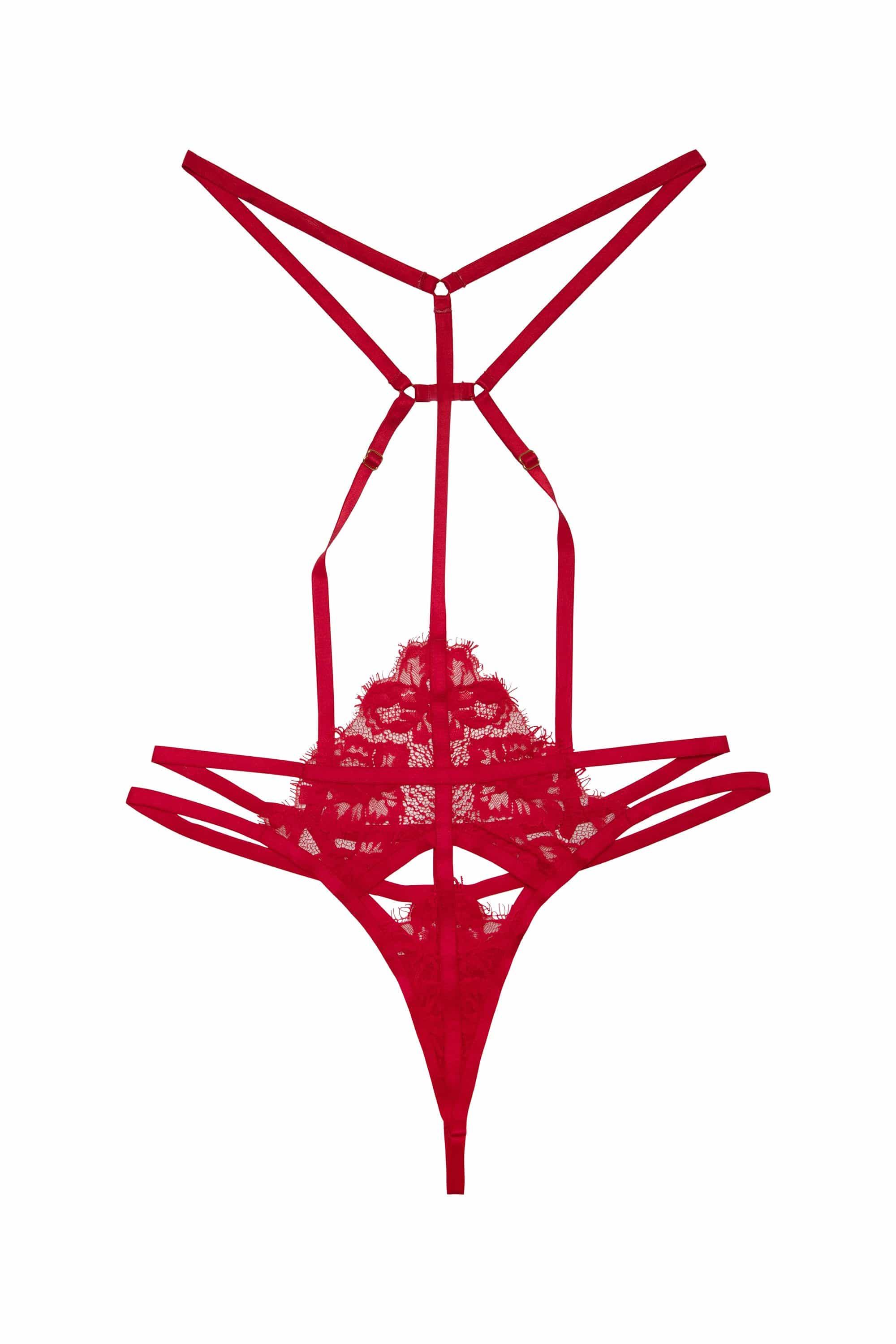 Hustler Cherry Red Lace and Strap Harness Brief