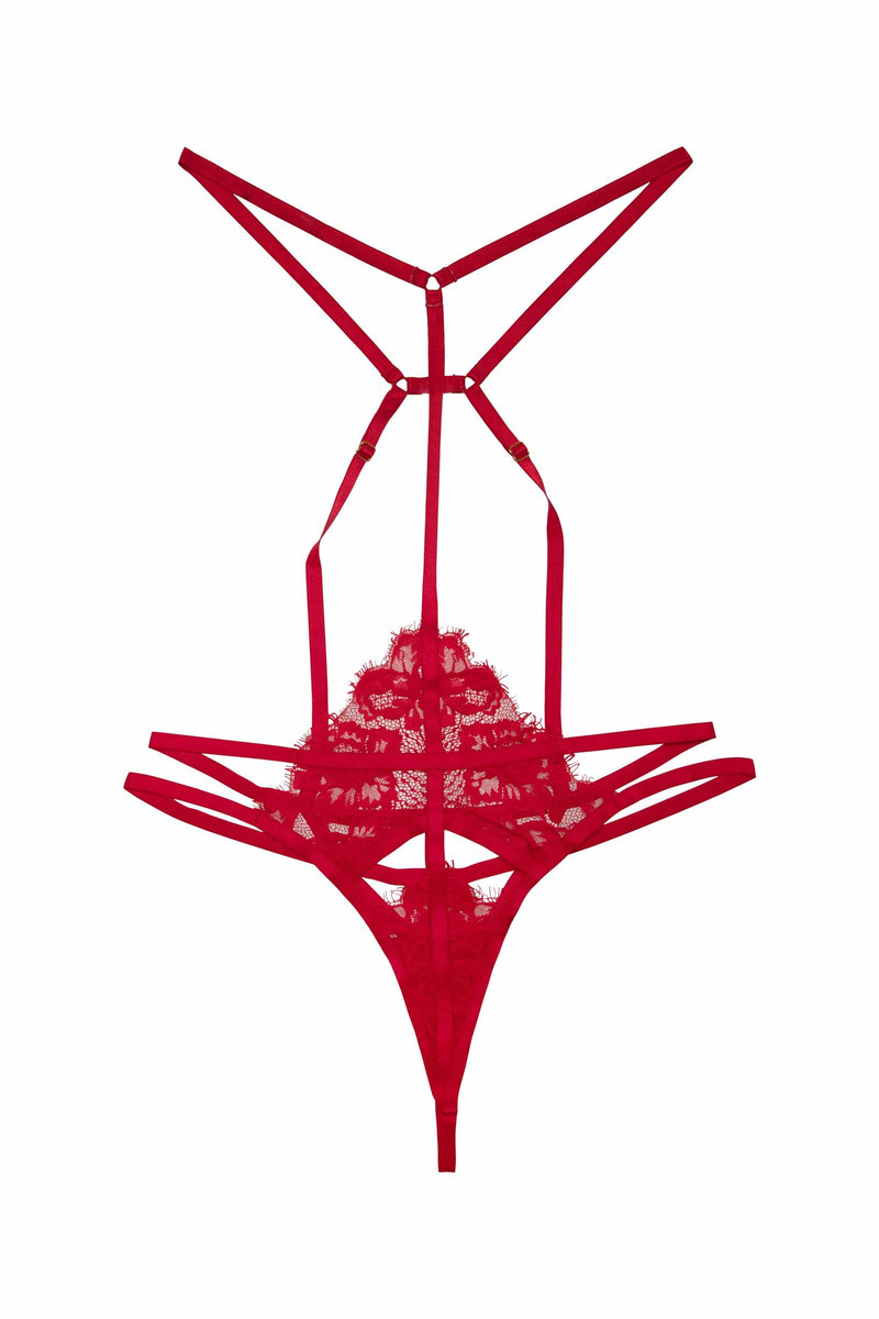 Hustler Cherry Red Lace and Strap Harness Brief