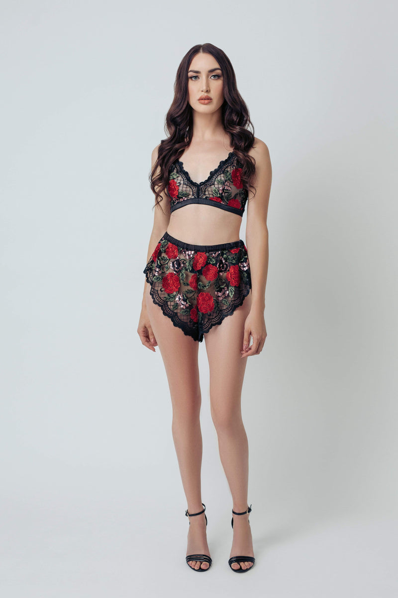 Kilo Brava Black Wild Roses Bralette