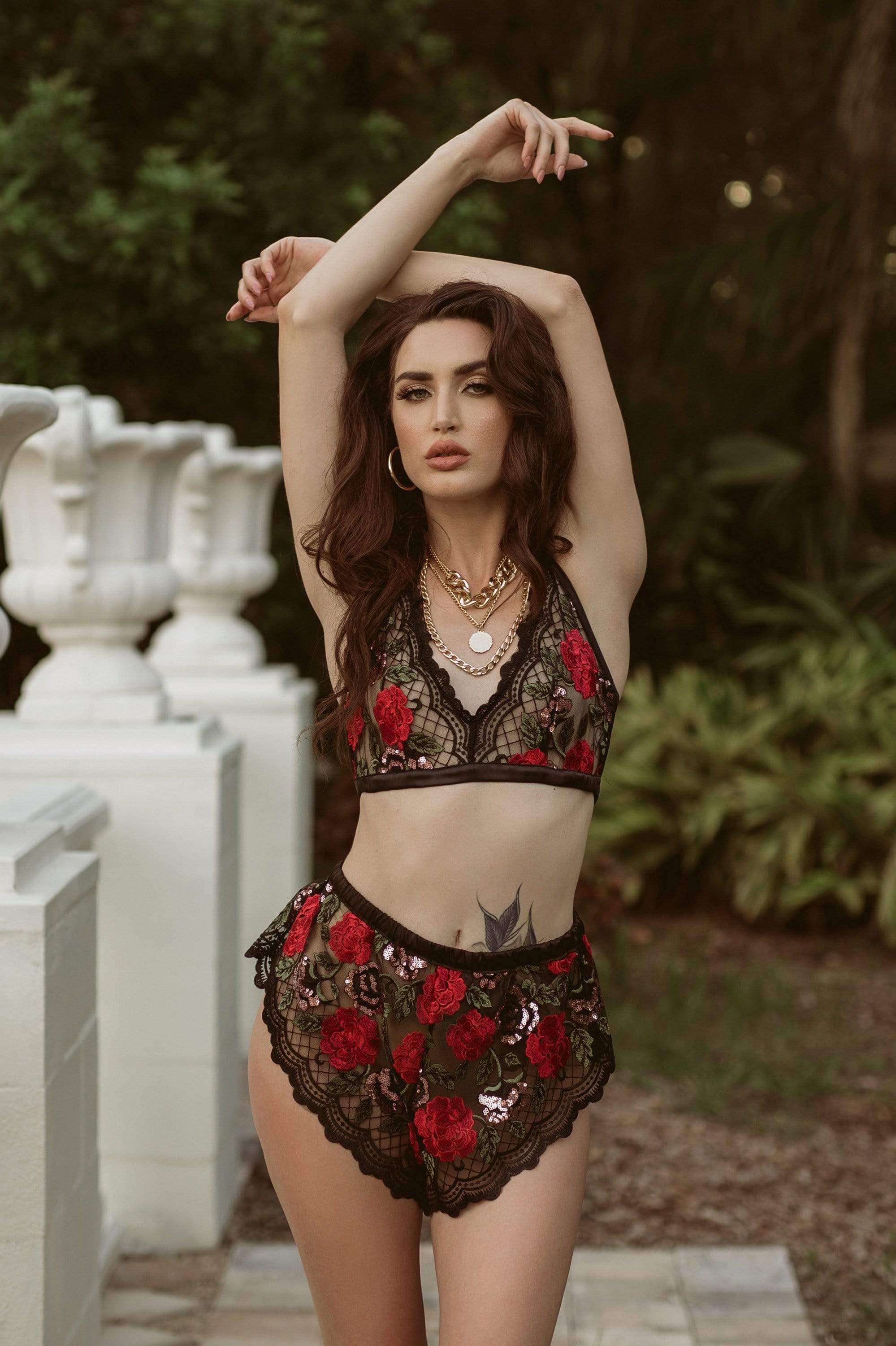 Kilo Brava Black Wild Roses Bralette