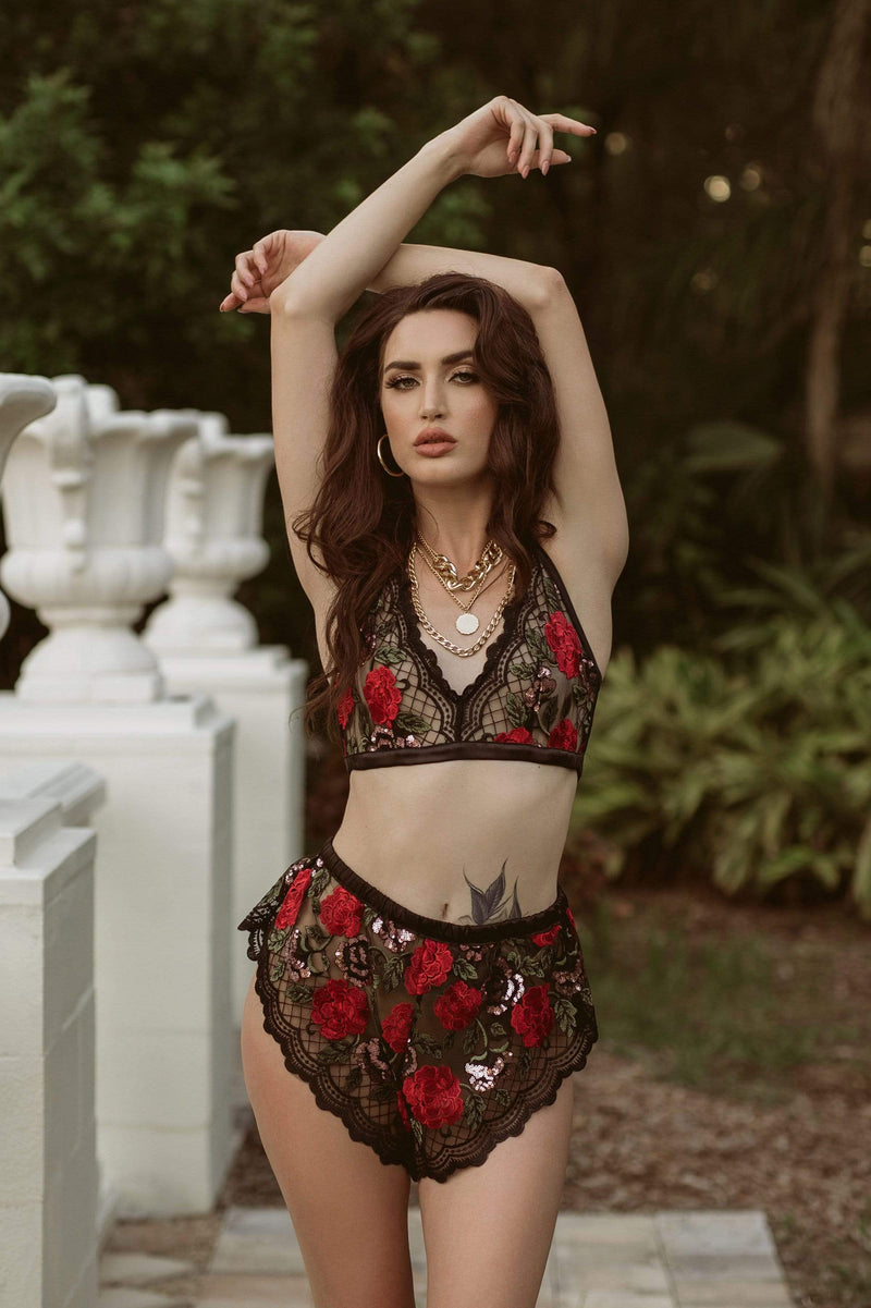 Kilo Brava Black Wild Roses Bralette