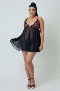 Kilo Brava Black Wild Roses Mini Dress