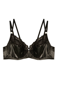 Natalia Black Faux Leather Lace And Rings Bra