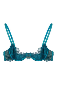 Marsha Teal Embroidery And Rings Quarter Cup Bra