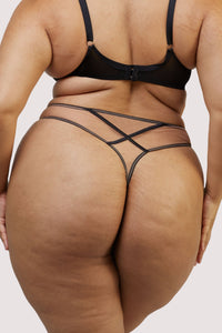 model shows the behind of high waisted thong