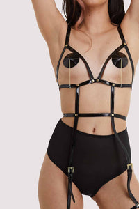 Open Harness Bra With Leg Cuffs Red