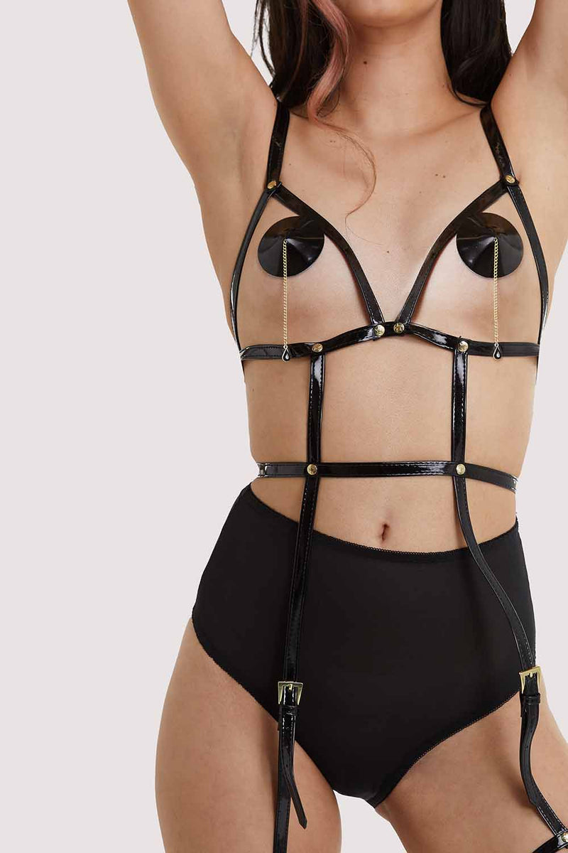 Open Harness Bra With Leg Cuffs Red