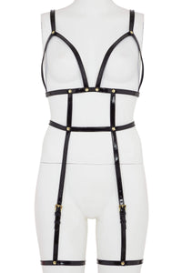 Open Harness Bra With Leg Cuffs Red