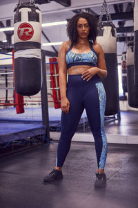 Blue womens snake print gym set