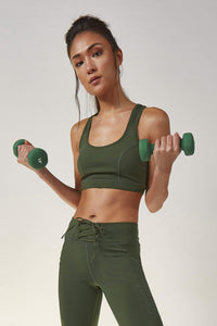 Green Lace up Sports Bra