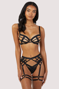 Chantal Black Open Elastic Suspender with Leg Harness