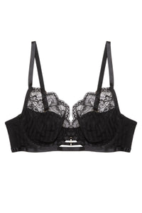 Saretta Black Stripe Mesh and Lace Plunge Bra